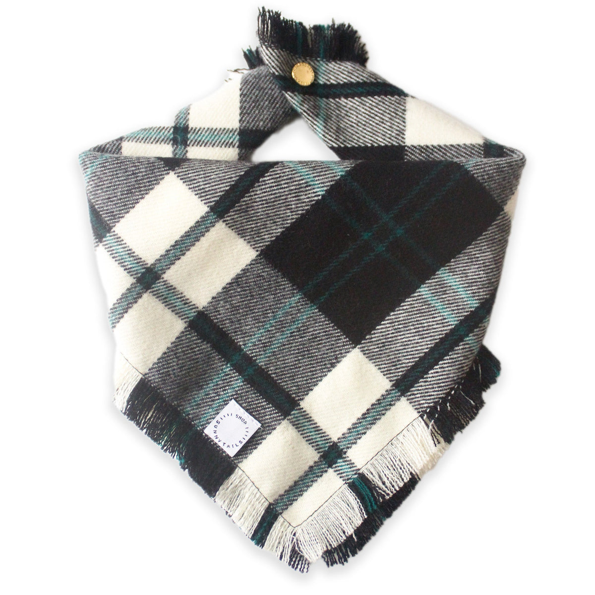 Black and White Flannel Frayed Dog Bandana