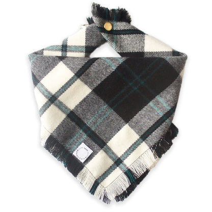 Black and White Flannel Frayed Dog Bandana