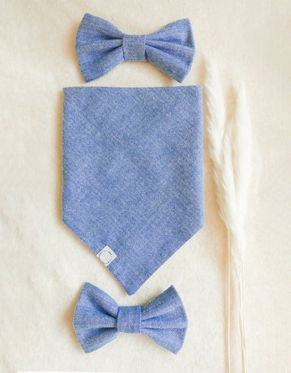 Blue Herringbone Flannel Teddy Bear Dog Bandana