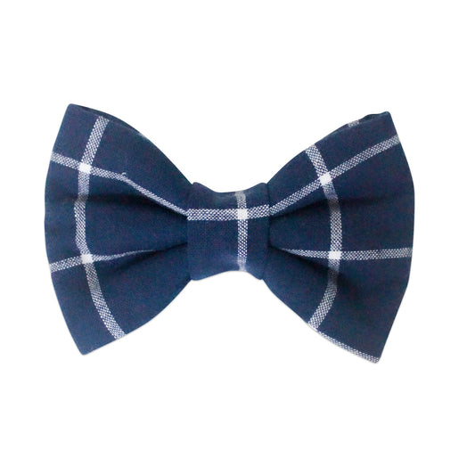 Navy Blue Windowpane Linen Dog Bow Tie
