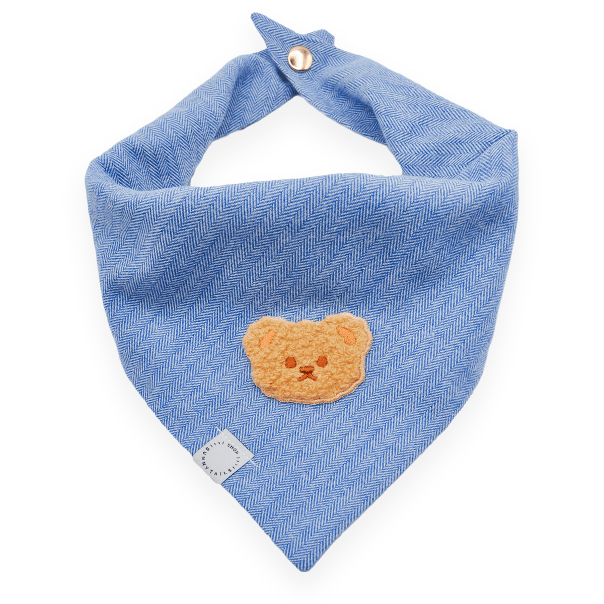 Blue Herringbone Flannel Teddy Bear Dog Bandana