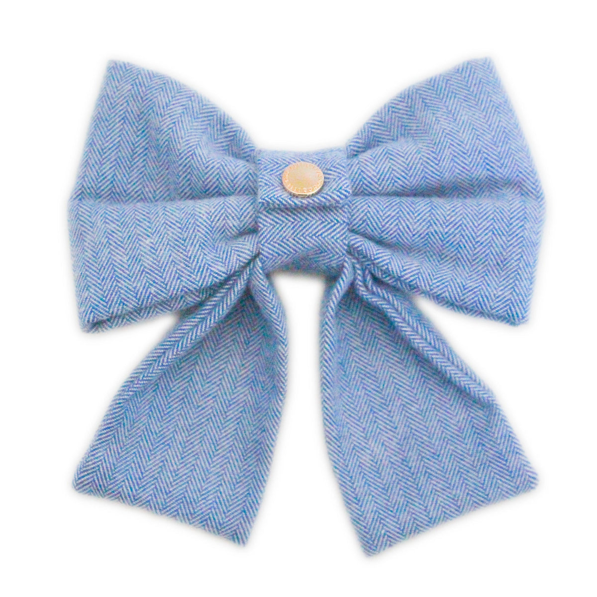 Blue Herringbone Flannel Dog Sailor Bow