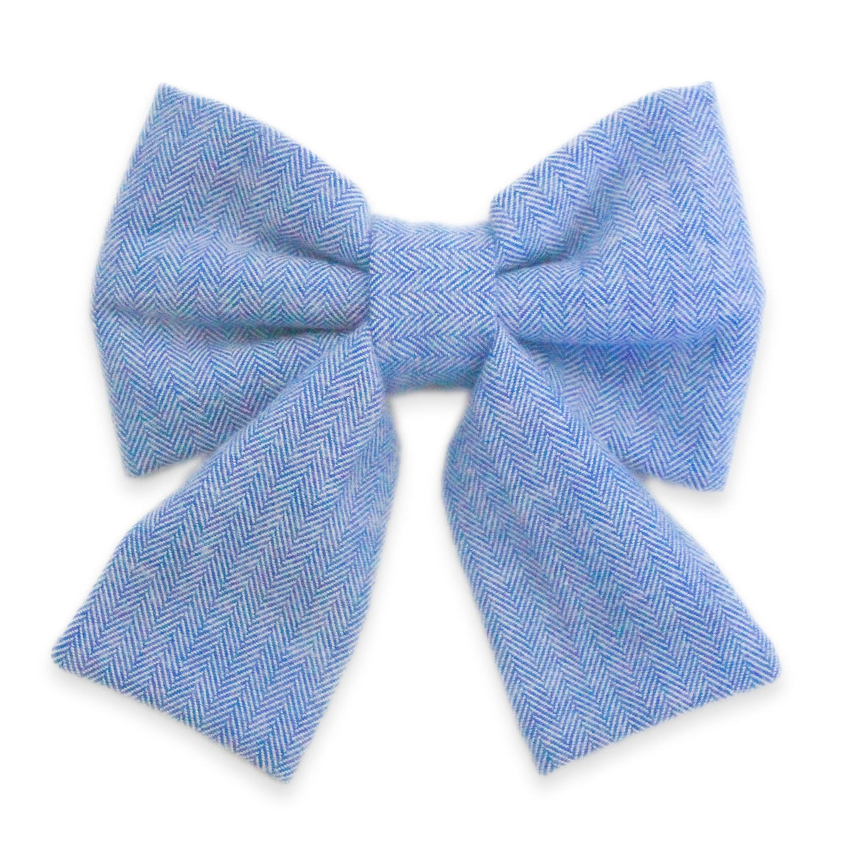 Blue Herringbone Flannel Dog Sailor Bow