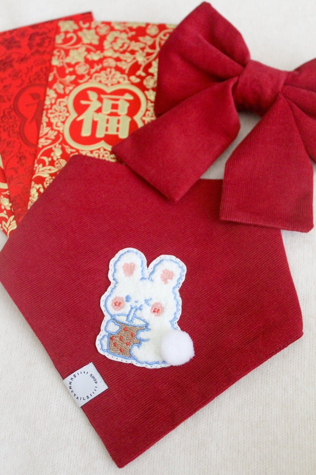 LNY Red Corduroy Dog Sailor Bow