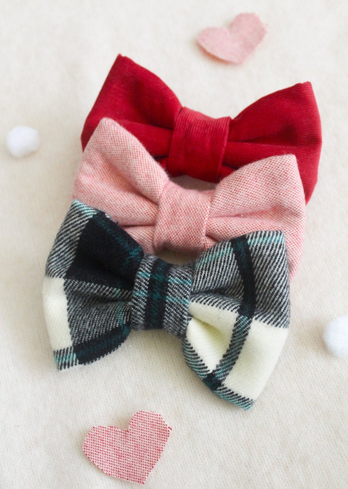 Pink Herringbone Flannel Dog Bow Tie