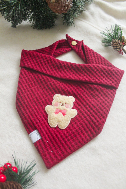 Sweater Knit Teddy Dog Bandana - Burgundy