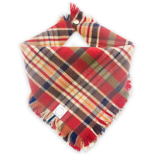 Cocoa Plaid Flannel Frayed Dog Bandana