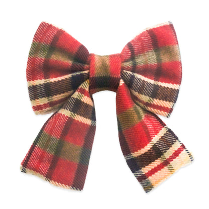 Cocoa Plaid Flannel Dog Sailor Bow