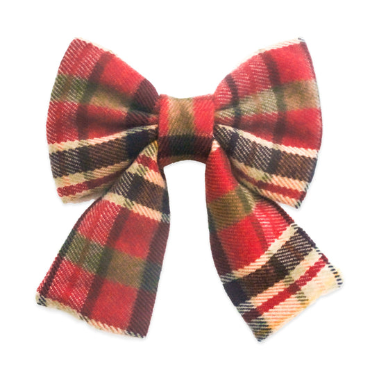 Cocoa Plaid Flannel Dog Sailor Bow