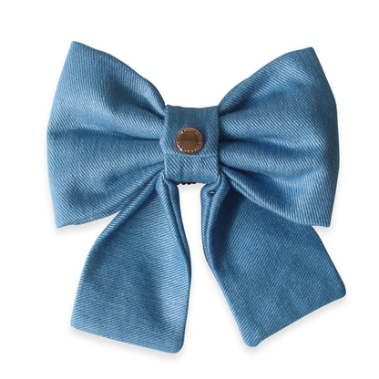Denim Hearts Dog Sailor Bow