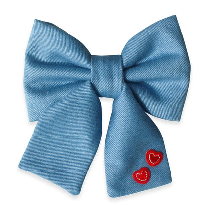 Denim Hearts Dog Sailor Bow