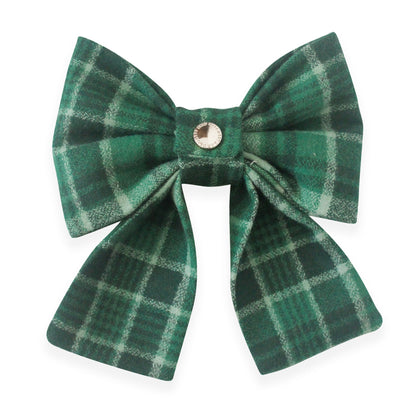 Forest Plaid Flannel Dog Sailor Bow