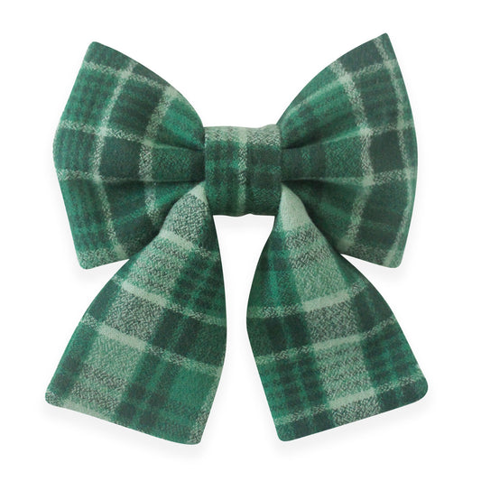 Forest Plaid Flannel Dog Sailor Bow