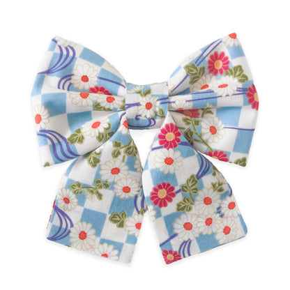 Floral Checkmate Gingham Dog Sailor Bow