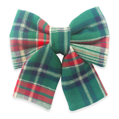 Green Tartan Flannel Dog Sailor Bow