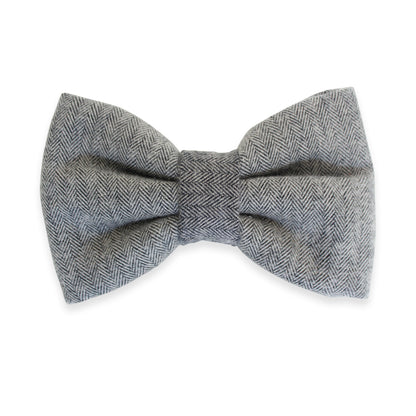 Grey Flannel Herringbone Dog Bow Tie
