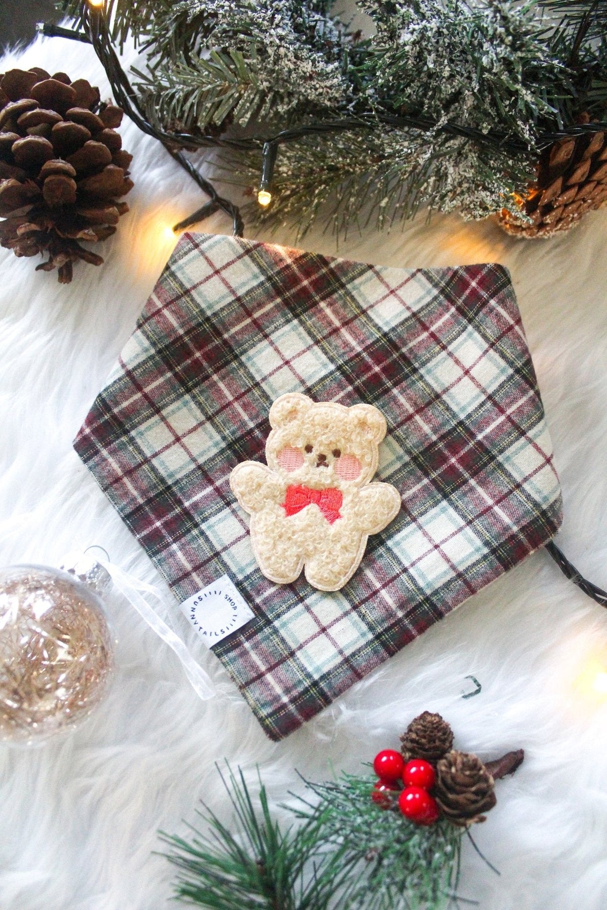 Holly Jolly Plaid Teddy Dog Bandana