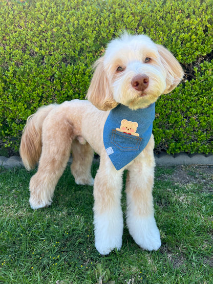 Pocket Teddy Indigo Denim Dog Bandana - Beige
