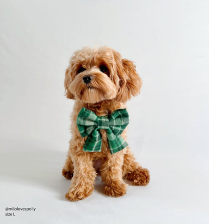 Forest Plaid Flannel Dog Sailor Bow