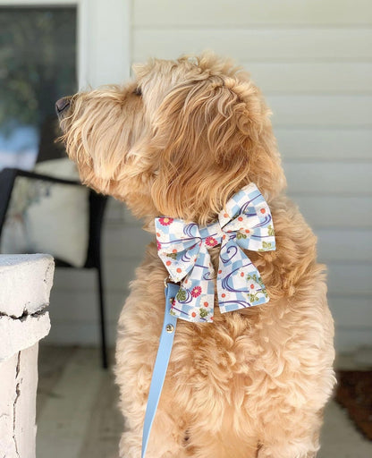 Floral Checkmate Gingham Dog Sailor Bow
