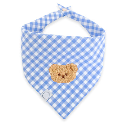 Periwinkle Blue Gingham Teddy Bear Dog Bandana