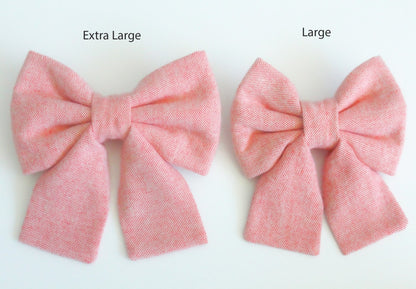 Pink Herringbone Flannel Dog Sailor Bow