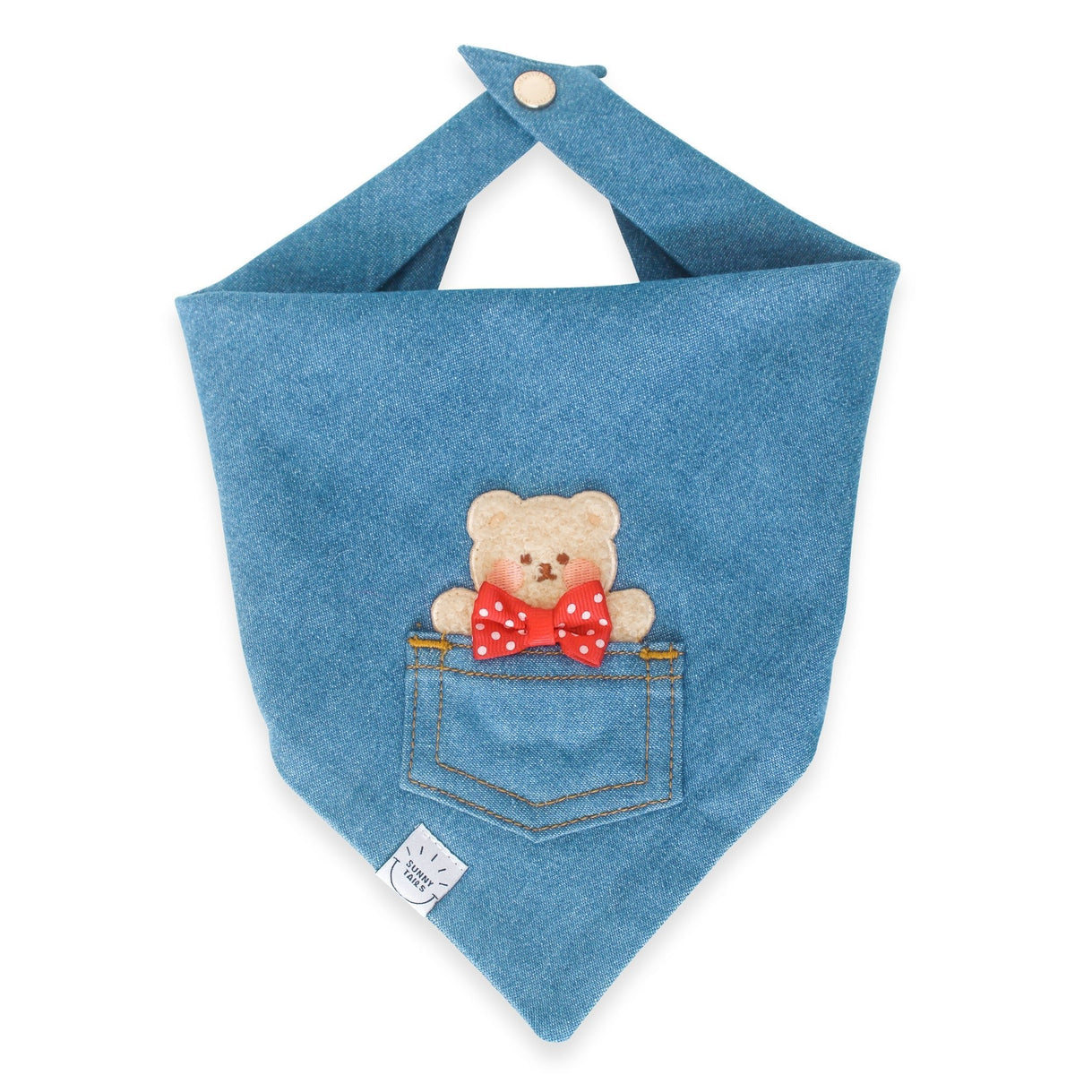 Pocket Teddy Indigo Denim Dog Bandana - Beige