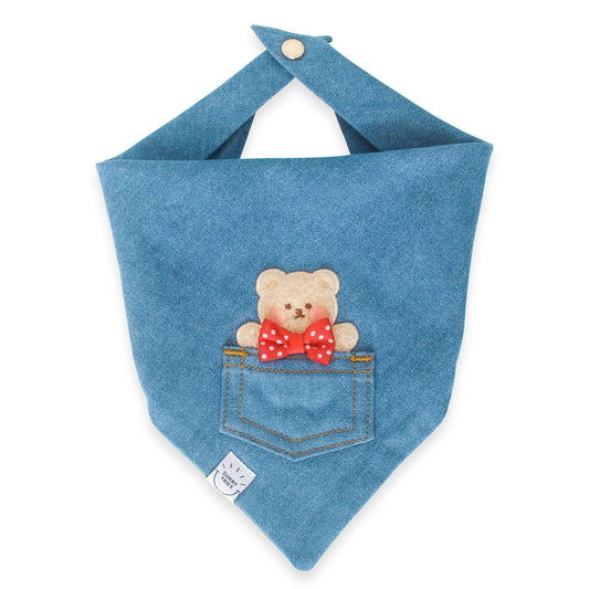 Pocket Teddy Indigo Denim Dog Bandana - Beige