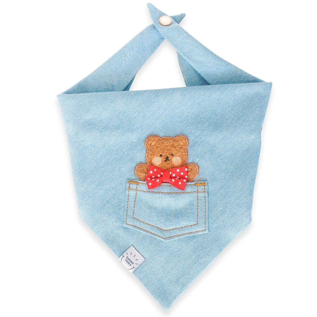 Pocket Teddy Bleached Denim Dog Bandana - Brown