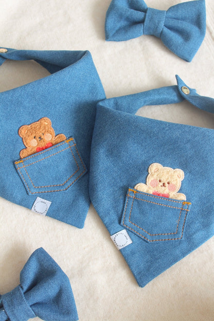 Pocket Teddy Indigo Denim Dog Bandana - Brown