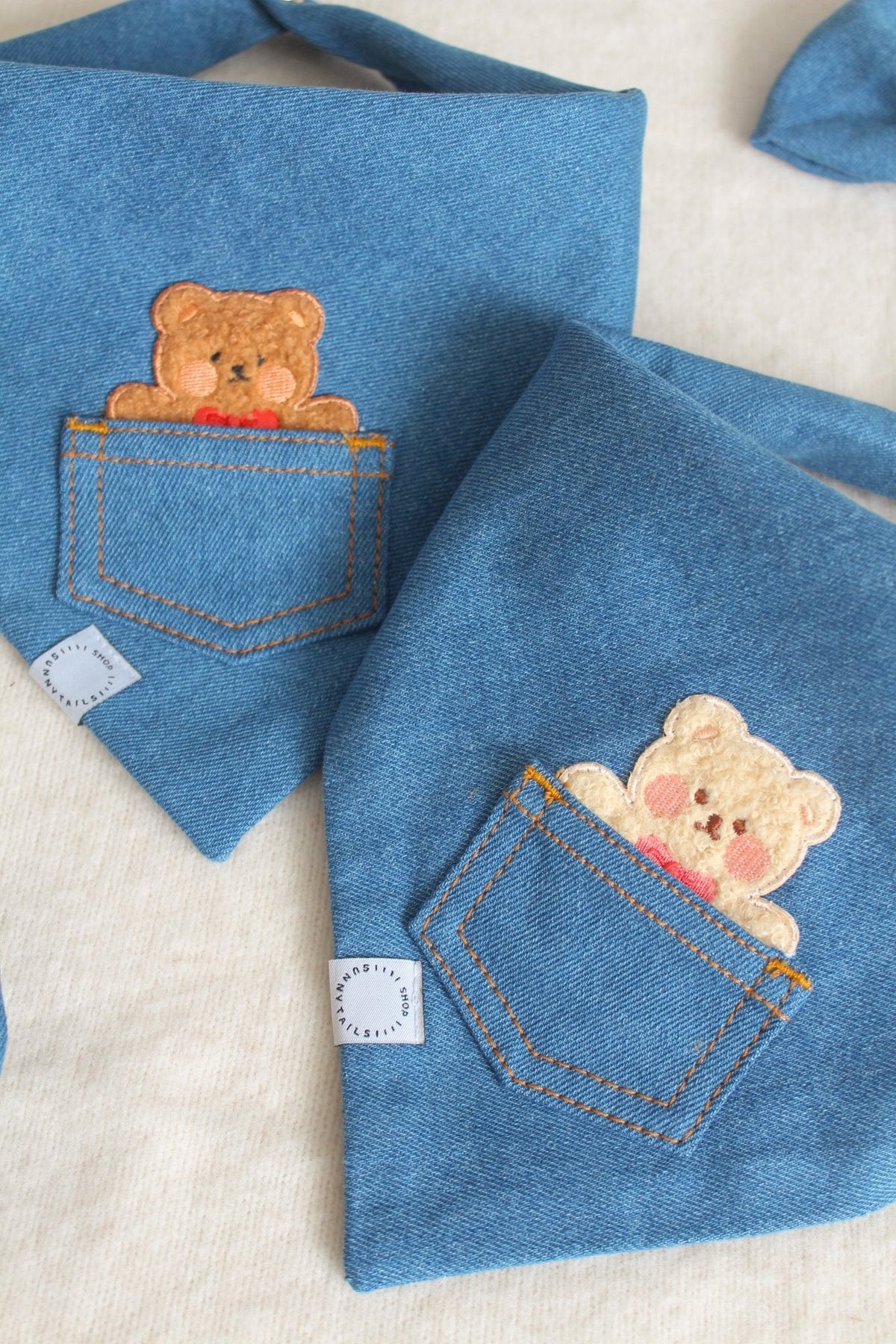 Pocket Teddy Indigo Denim Dog Bandana - Brown