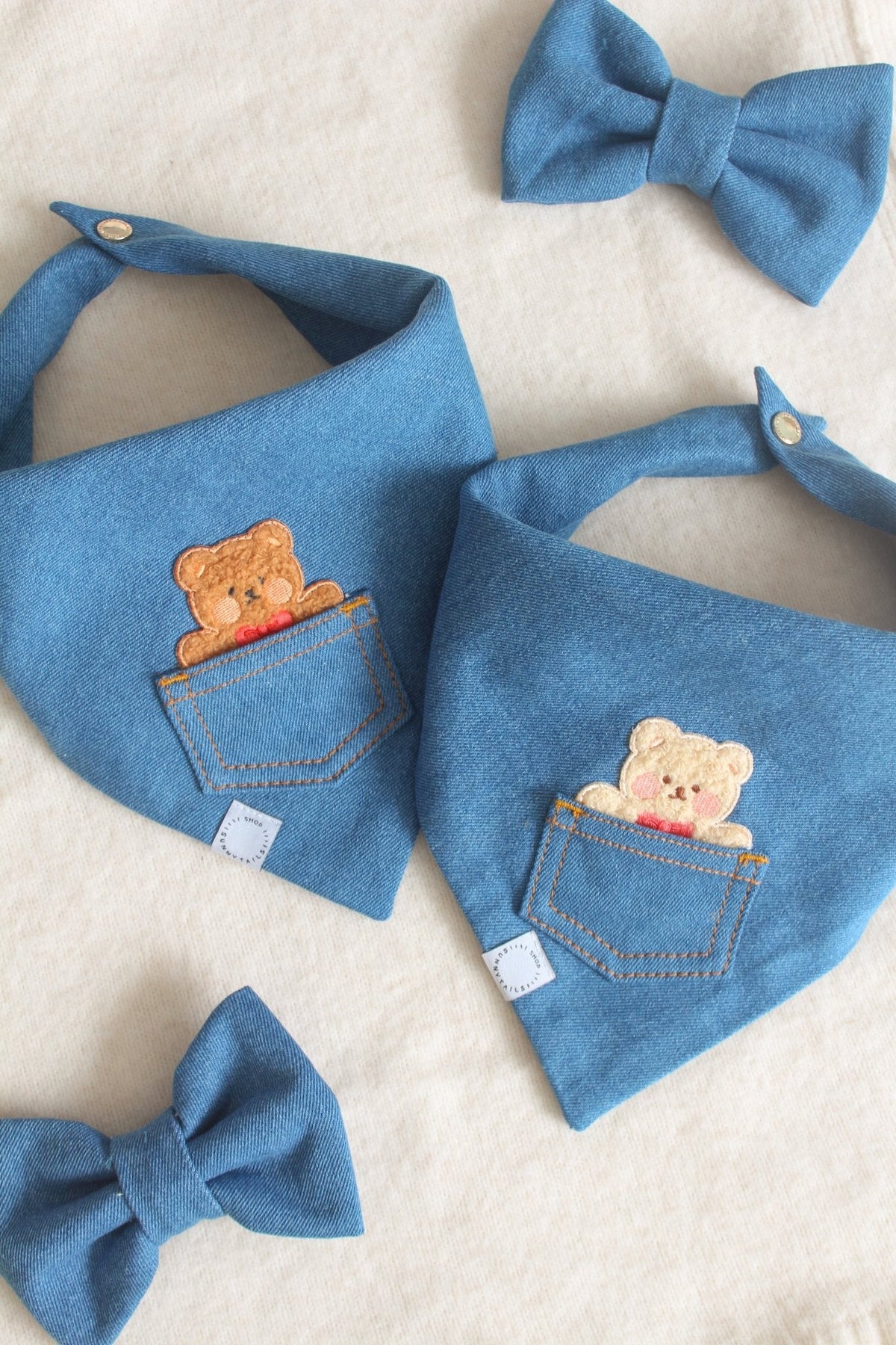 Indigo Blue Denim Dog Bow Tie