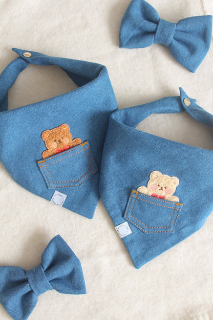 Indigo Blue Denim Dog Bow Tie