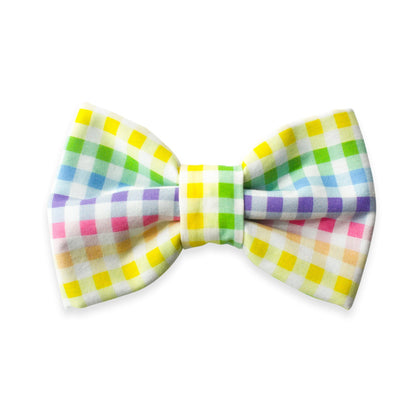 Rainbow Gingham Dog Bow Tie