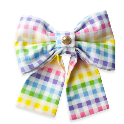Rainbow Gingham Dog Sailor Bow