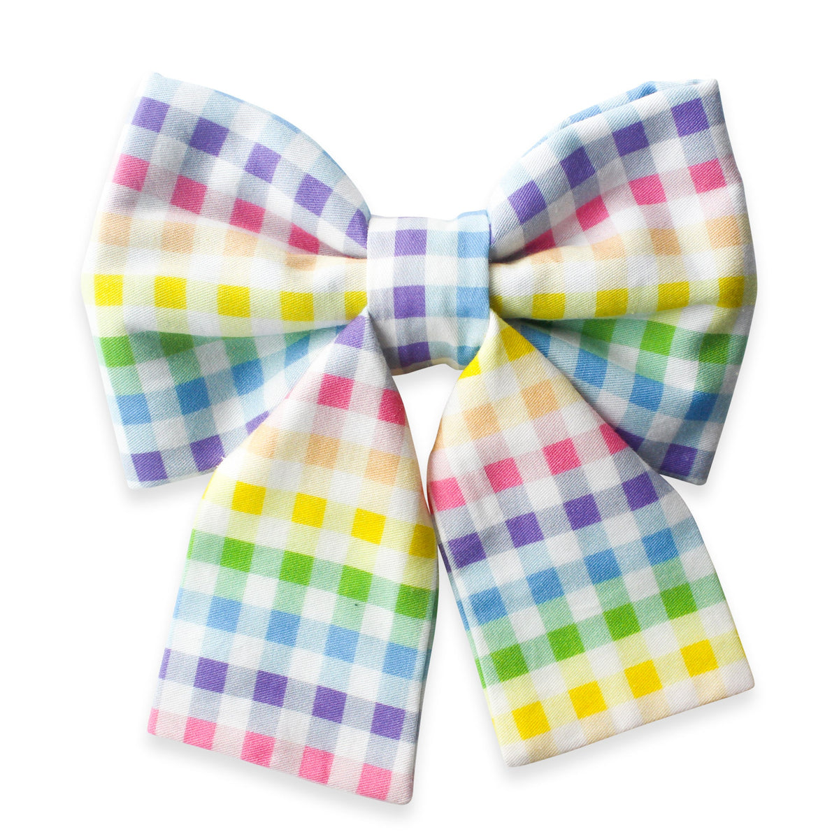 Rainbow Gingham Dog Sailor Bow