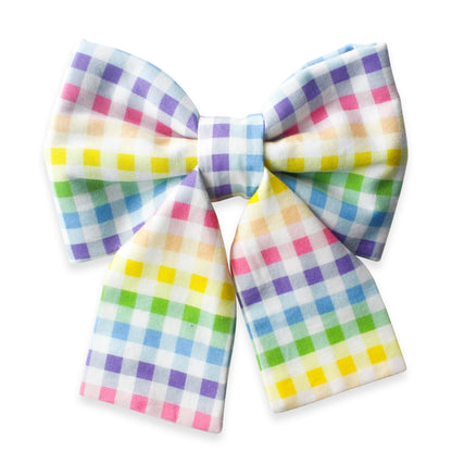 Rainbow Gingham Dog Sailor Bow