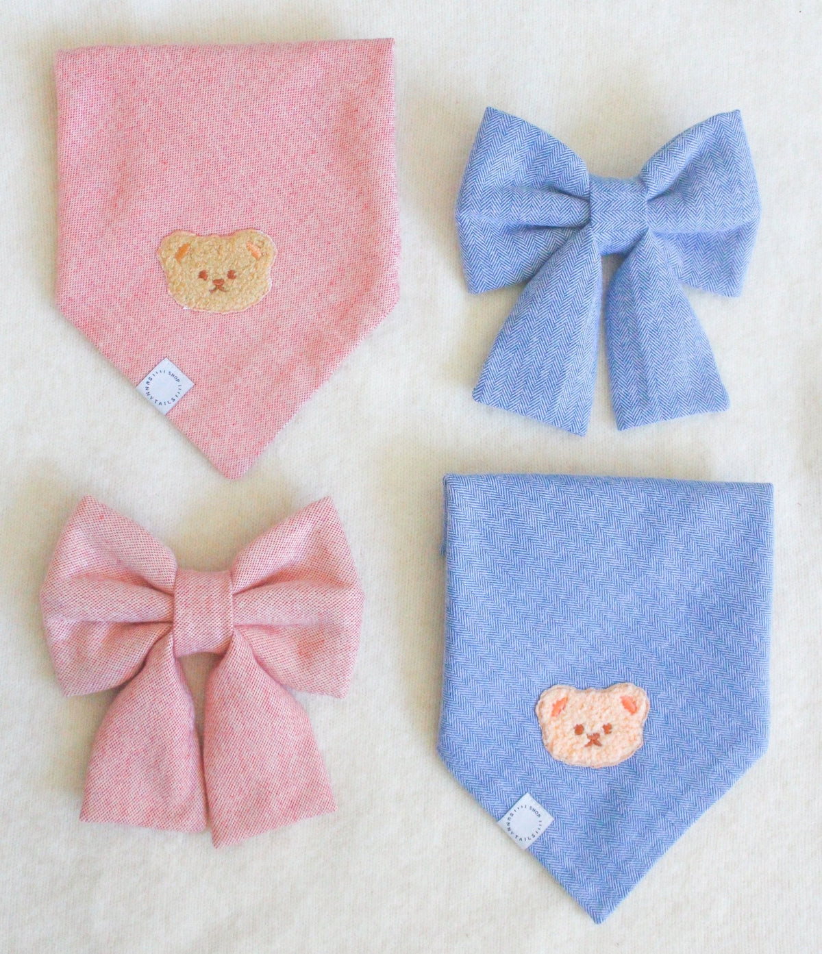 Blue Herringbone Flannel Dog Sailor Bow