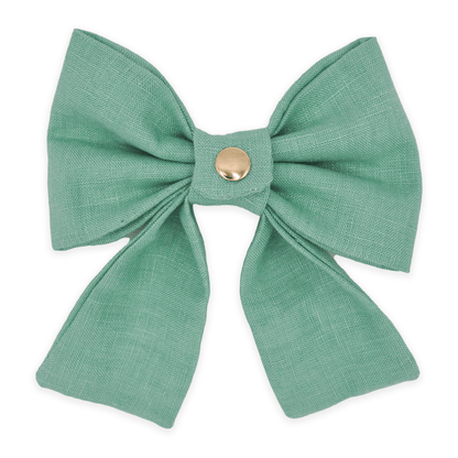 Matcha Sage Green Linen Dog Sailor Bow