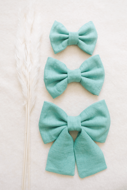 Matcha Sage Green Linen Dog Sailor Bow