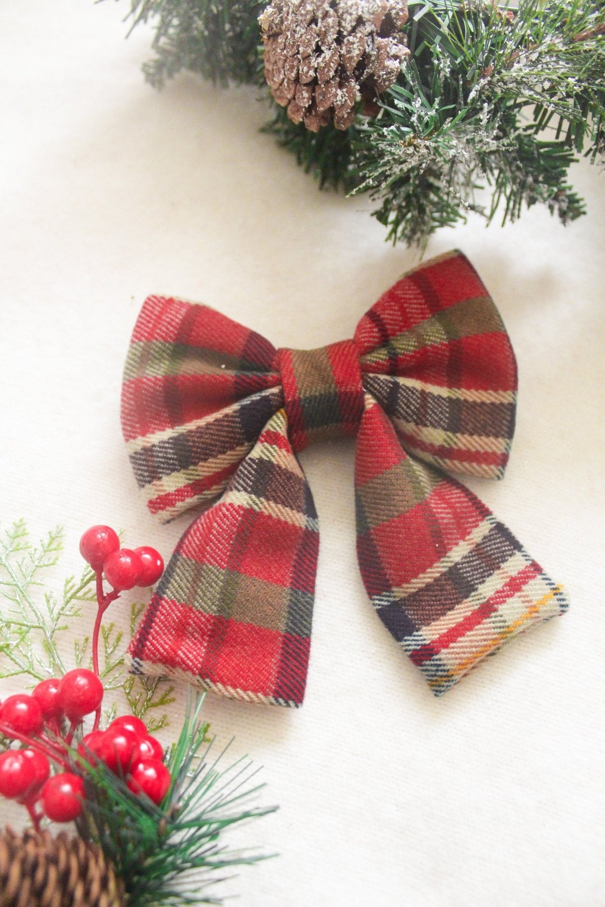Cocoa Plaid Flannel Dog Sailor Bow