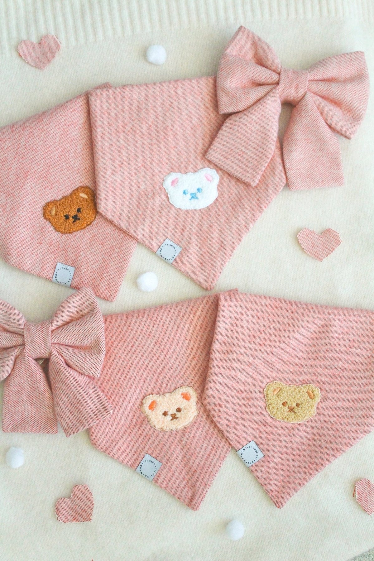 Pink Herringbone Flannel Dog Sailor Bow