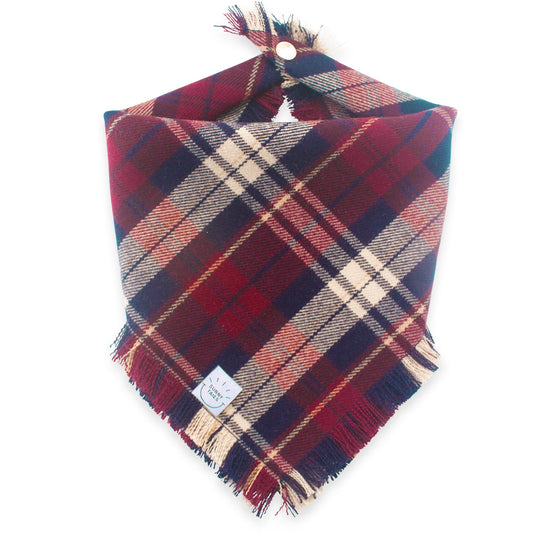 Winterberry Plaid Flannel Frayed Dog Bandana