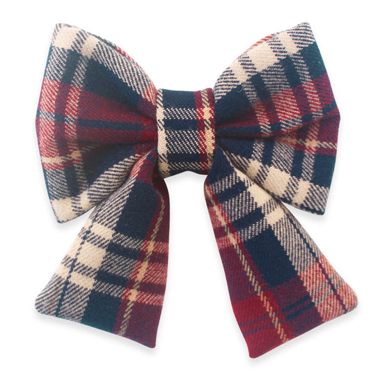 Winterberry Plaid Flannel Dog Sailor Bow