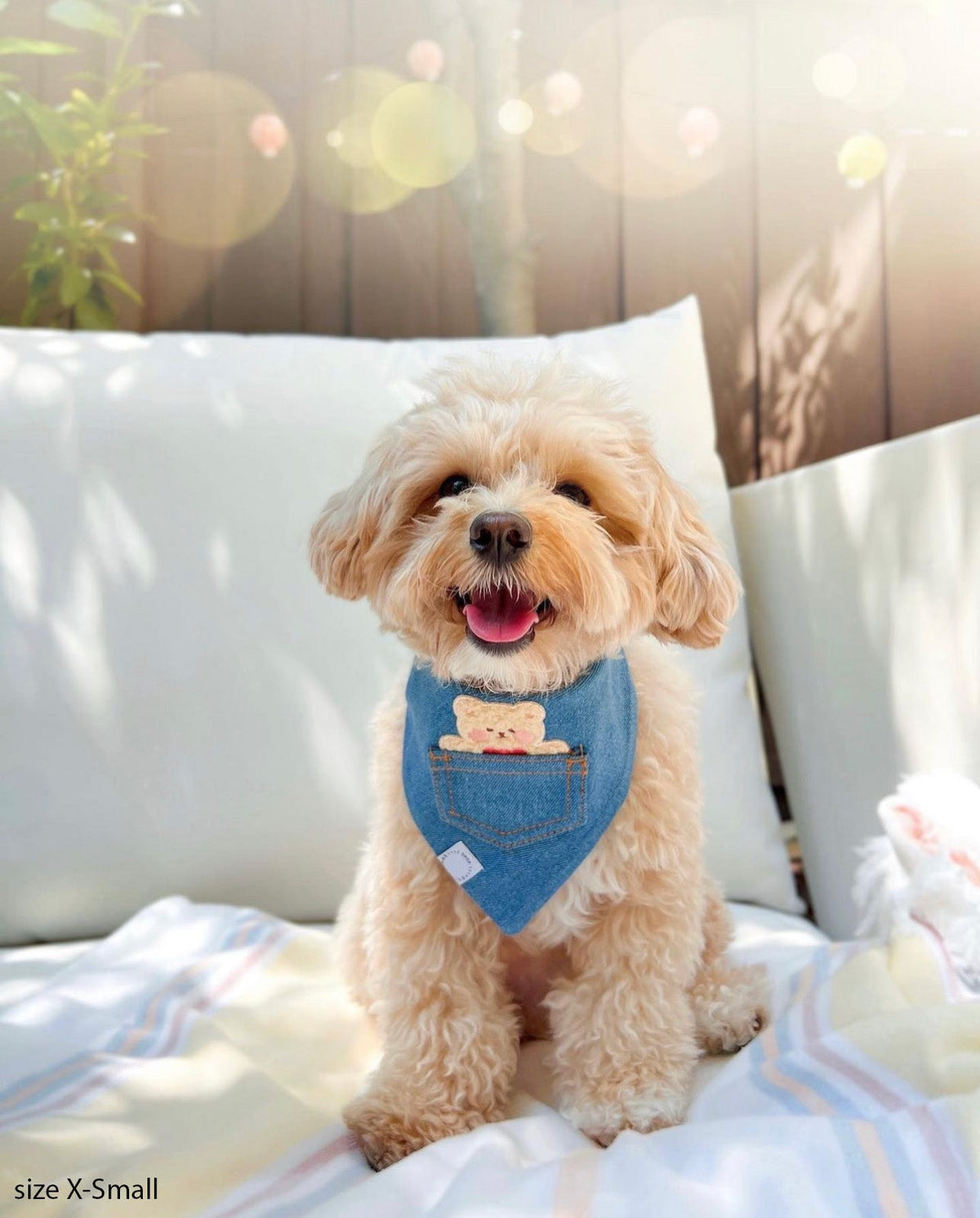 Pocket Teddy Indigo Denim Dog Bandana - Beige